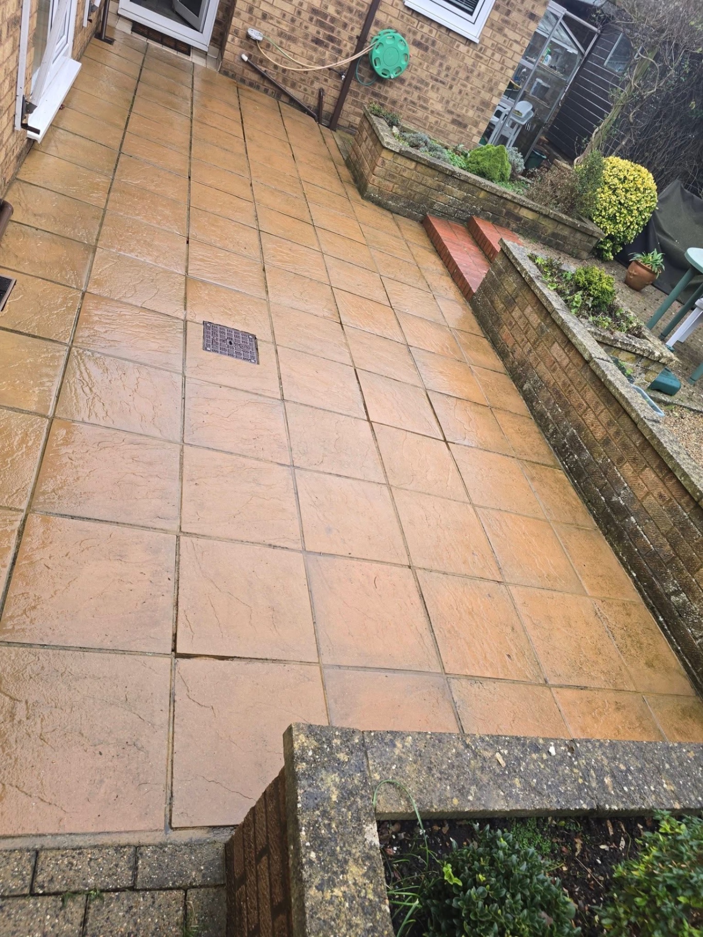 Freshly jet-washed sandstone patio with clean joints